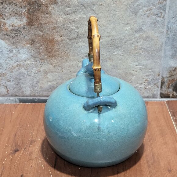 Linens and Things Zen Stoneware Teapot Green Bamboo Handle 6 Cups Capacity - Picture 14 of 16